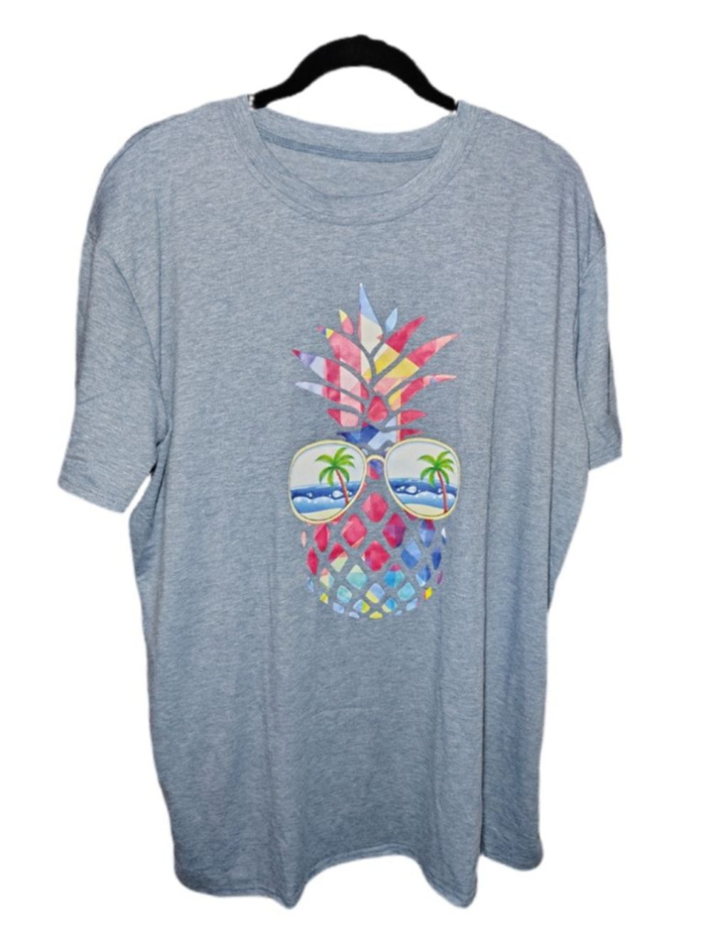XXL Pineapple Graphic Tee Summer Tropical T-Shirt Blue Casual Beach Vacation - Picture 3 of 8